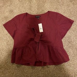 Burgundy tie front top